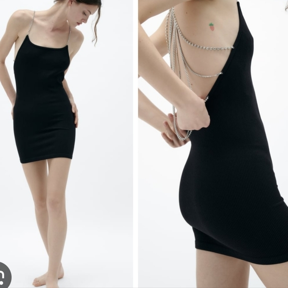 BNWT ZARA Rhinestone open back mini dress     M/L - Picture 3 of 6